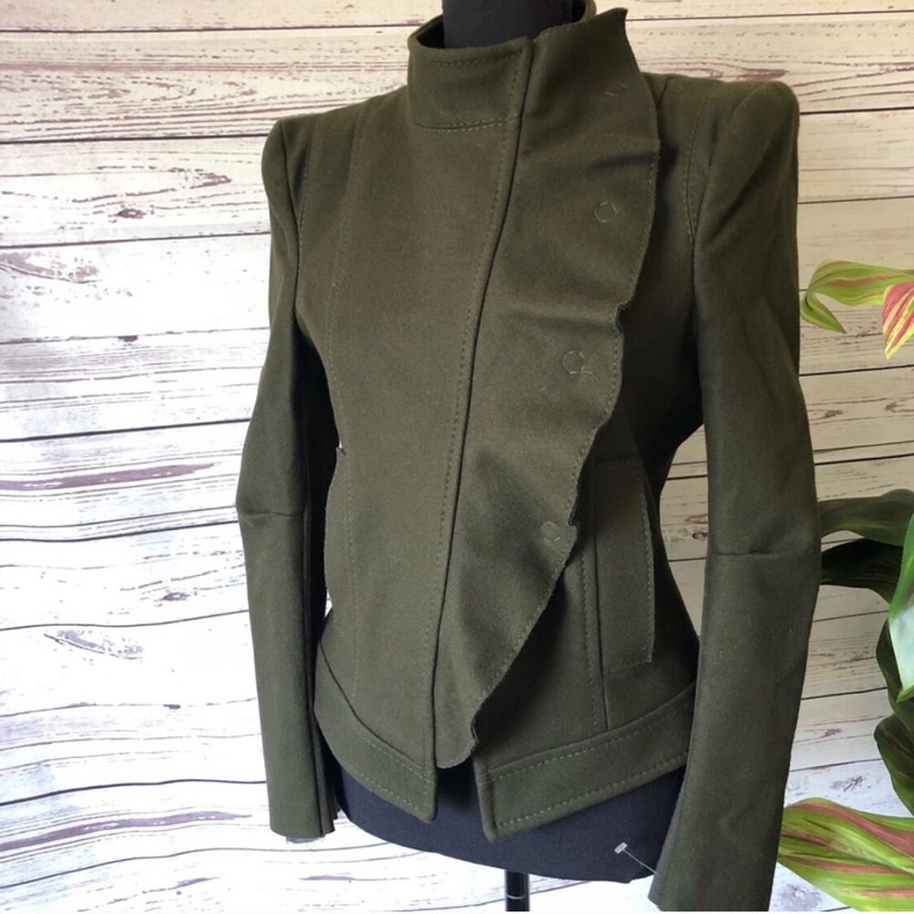 BCBGMAXAZRIA Olive Ruffle Biker moto jacket
